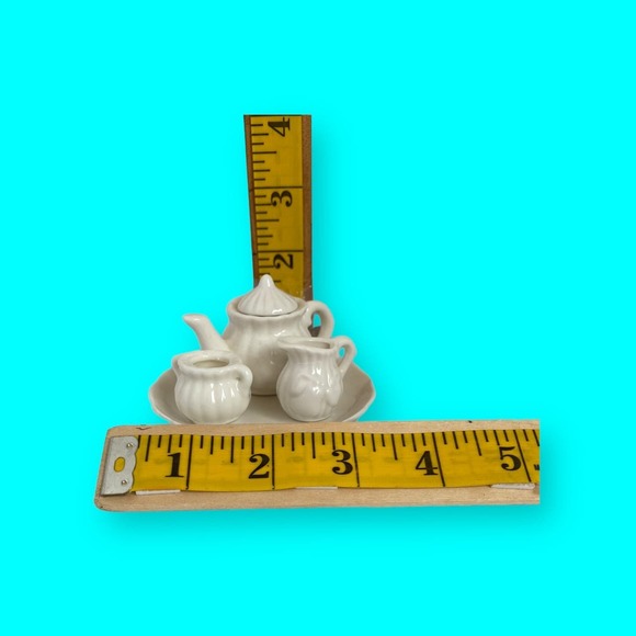 Doll Dishes, Doll Tea Set, Toy Dishes, Tiny Dishes, Roses, 5 pieces White 2” T - Picture 5 of 9